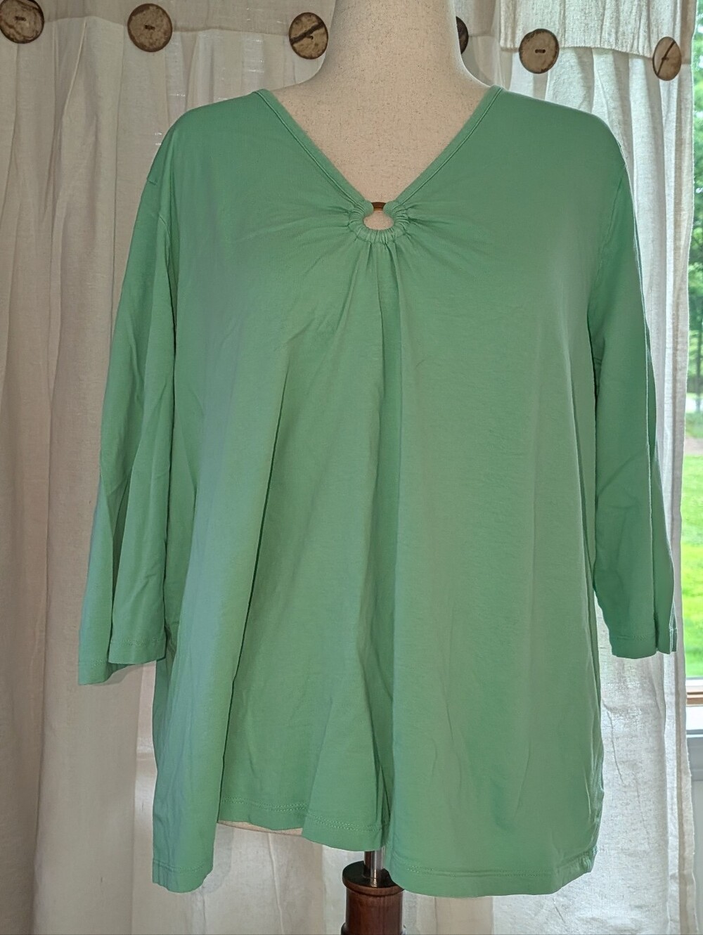 Roaman's Mint Green V‑Neck Ring Detail Long Sleeve Top
